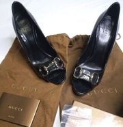 Classic Gucci Open Toe Horse Bit Pumps