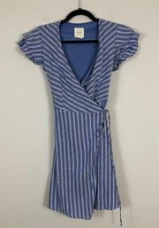 Harper Heritage | Blue Ruffle Sleeve Striped Wrap Dress Size XS