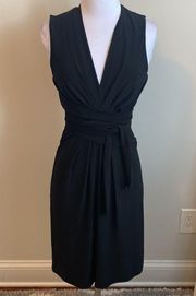 Norma Kamali Black V Neck Tie Waist Sleeveless Dress