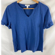 Nine West Ruffle Sleeve V Neck Tshirt Blue Size Medium