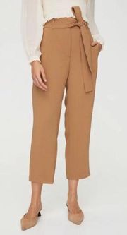 Wilfred Jallade Tie-Front Belted High Rise Tailored Ankle Trouser Pants Camel