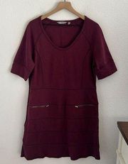 Athleta Strata Stretch Ponte Dress Burgundy Wine Modest Mature Knit Dress XL