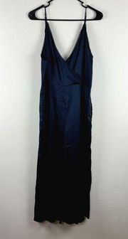 The Fifth Label Jumpsuit Womens Size L Wide Leg Navy Satin Beach Boho Preppy