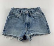 All Saints Light Wash Denim High Rise Cutoff Jean Shorts 24