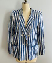 Summer Cotton Stripe Double Breasted Blazer- Size 14