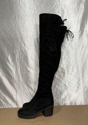 Dream Pairs Black Over The Knee Platform Boots Block Heel Sz 10