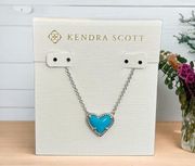 New! Kendra Scott Ari Heart Silver Pendant Necklace in Turquoise Magnesite