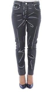MOSCHINO Couture Trompe-l'œil Printed Italian Denim Jeans Size 4 Black White