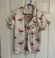 Satin Flamingo Pajamas Button Up with Shorts