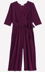 Kaileigh Jumpsuit Alisse Purple Wrap Short Sleeve Pockets Wide Leg Crop Size MP