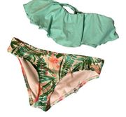 Mint Green & Pink Floral O’Neill Bikini Set Women’s Size Small / Medium Swimsuit