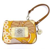 Spartina 449 Natural Linen Leather Yellow Floral Wristlet Pouch Daufuskie Island