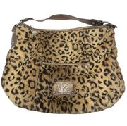 Leopard Print Faux Fur With Bronze Trim Purse Shoulder Bag