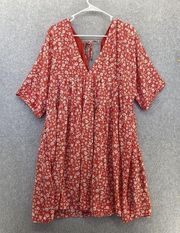 Mittoshop Women's Dress Orange Micro Floral Size XL Trapeze Babydoll