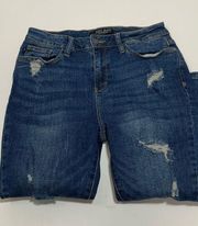 Judy Blue Womens Denim Distressed Jeans Capri Fit Dark Wash Size 7/28