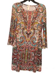 Chico’s Paisley Tribal Aztec Bell Sleeve Dress Multicolor 0