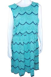 Luxology Womens 14 Blue Teal Crochet Lace Sleeveless Midi Dress Elastic Waist