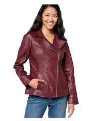 NEW Studio by D&Co Moto Leather Jacket MEDIUM Maroon Full Zip Biker Outdoor Chic