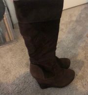 Brown Wedge Knee-High Boots