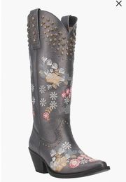 Dingo Poppy Western Boot in Graphite Floral Embroidery Studded Cowboy Size 7 NEW