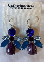 Catherine Stein Earrings Purple Blue and Teal Pierced  Great Colors & Design NEW