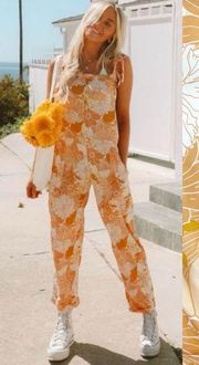 Petal + Pup Jaliter Retro Mod 70’s Floral Jumpsuit Overalls Yellow