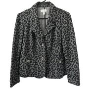 Charter Club Blazer Jacket Large Petite LP PL Animal Print Black Gray Silver