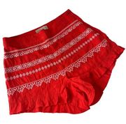 MOON RIVER Ruffle Hem Womens Shorts Size M Orange Red Embroidered 3" Inseam 2881