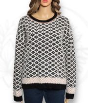 Cyrus Dover Diamond Patterned Eyelash Pullover Sweater Black & White Size M