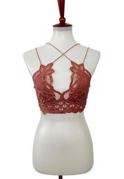 Free People  FP One Adella Bralette Crop Top Embroidered Crochet Lace Pink Small