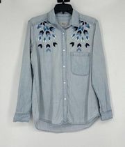 Rails Brett Geo Embroidered Denim Button Up Shirt Blue Light Wash Size XS