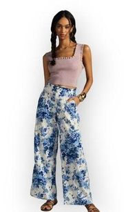 Maeve by Anthropologie Printed Pleated Floral Wide-Leg Pants Blue