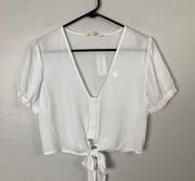 PacSun  LA Hearts White Button Down V Neck Front Tie Crop Top Size XS