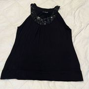 Willi Smith black sleeveless top w/bling around neck & band around the bottom