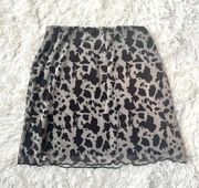 Black And Gray Animal Print Lined Slim Fit Mini Skirt