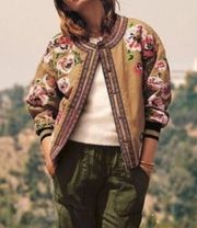 Anthropologie Floral Bomber Jacket XS Embroidered Needlepoint