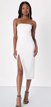 Loving the Feeling White Strapless Bodycon Midi Dress Size XS