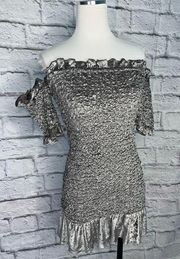 Petersyn revolve benson silver smocked mini dress new size small