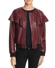 Parker Hera Burgundy Ruffled Leather  Bomber Jacket Size Small NWOT