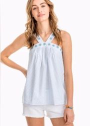 Southern Tide Clara Embroidered Seersucker Tank - Boat Blue