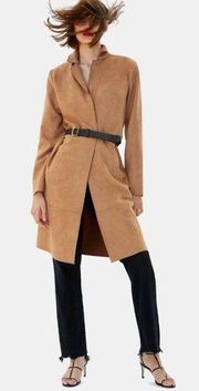 Zara Tan Faux Suede Blogger Favorite Longline Women’s Coat Sz S