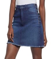 HUDSON Lulu Side Lace up Jean Skirt Distressed Hem Deep Dark Blue Size 24 NWT