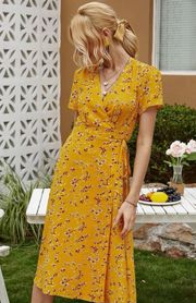 Yellow Floral Front Wrap Sundress