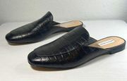 Black Leather Crocodile Slip On Slides Sz 7.5