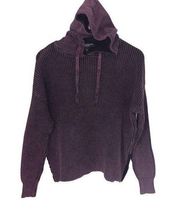 Central Park West Womens Ribbed Knit Cotton Pullover Hoodie Purple Size Medium