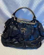 Leather Boho Bag Black Purse With Gold Hardware & In Strap