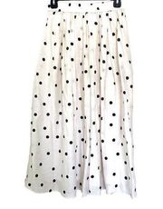 H&M White Cream Black Polka Dot Elastic Waist Maxi Skirt Size Small