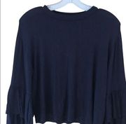 June&Hudson cascading Ruffled sleeve top , Navy, size S