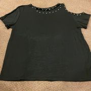 Generation Love Women’s Black Short-Sleeve Cold Shoulder Studded Top