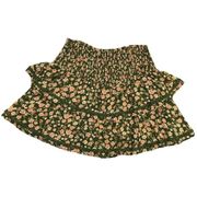 New Lost + Wander Skater Skirt Large Floral Olive Pink Crochet Trim Rayon Mini